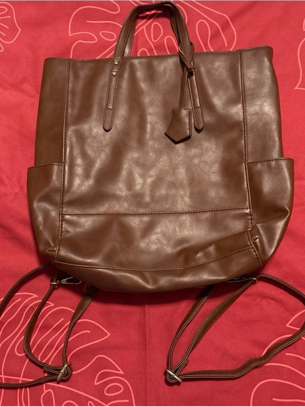 Brown Leather Tote Backpack
